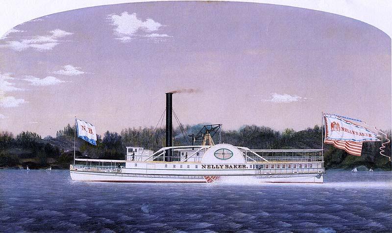 James Bard Nelly Baker, New England steamboat built 1855 France oil painting art